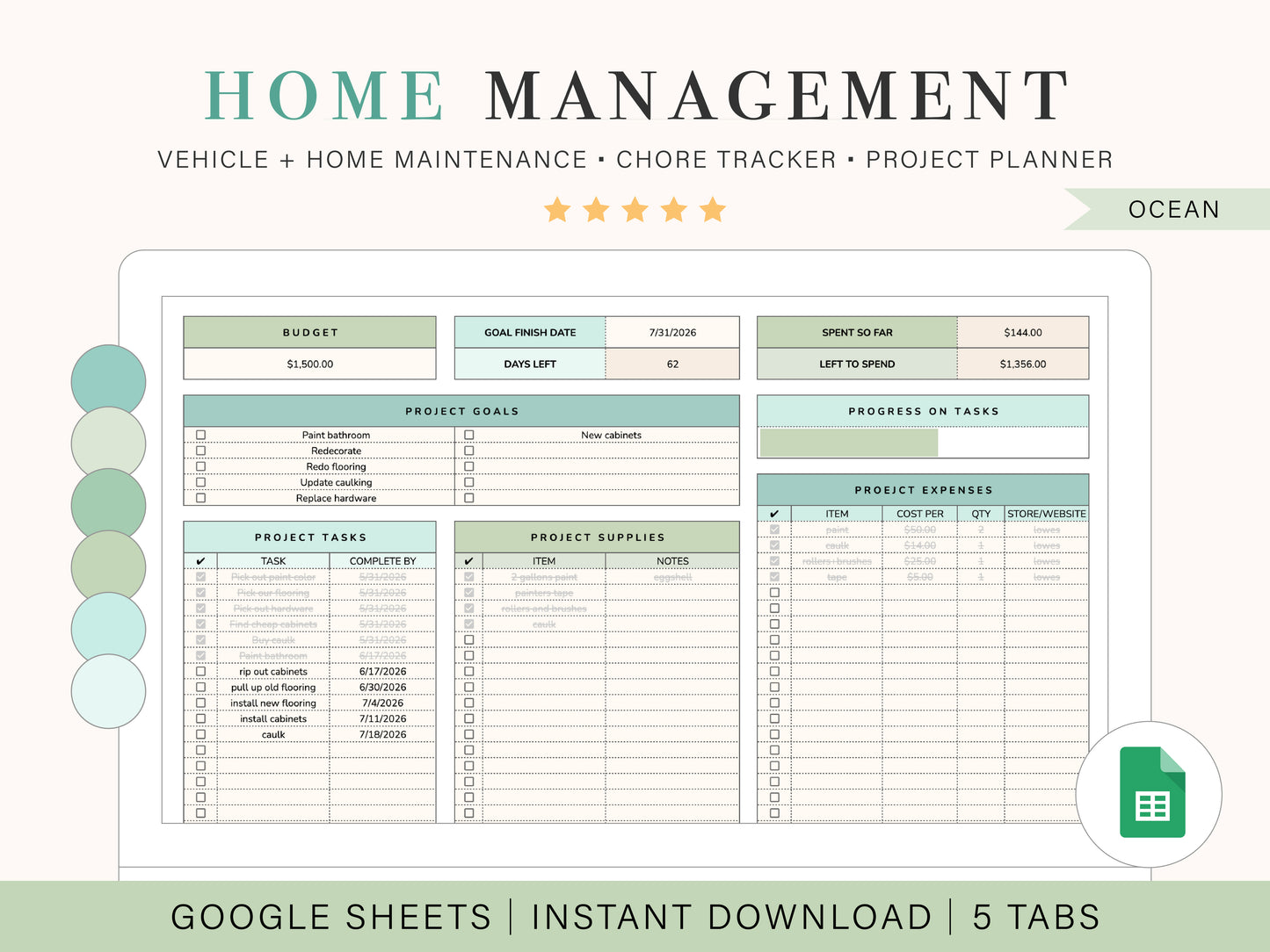 Home Management Planner | Google Sheets Template