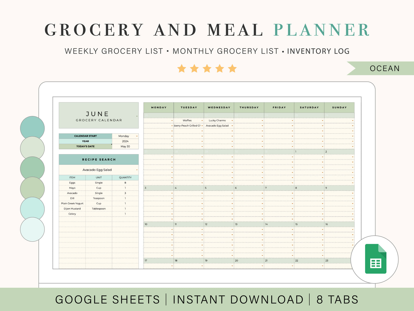 Digital Grocery List & Meal Planner | Google Sheets Spreadsheet Template