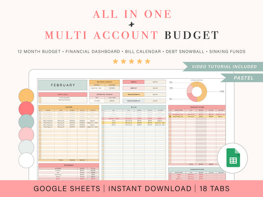 All-In-One + Multi-Account Budget Spreadsheet | Google Sheets Template
