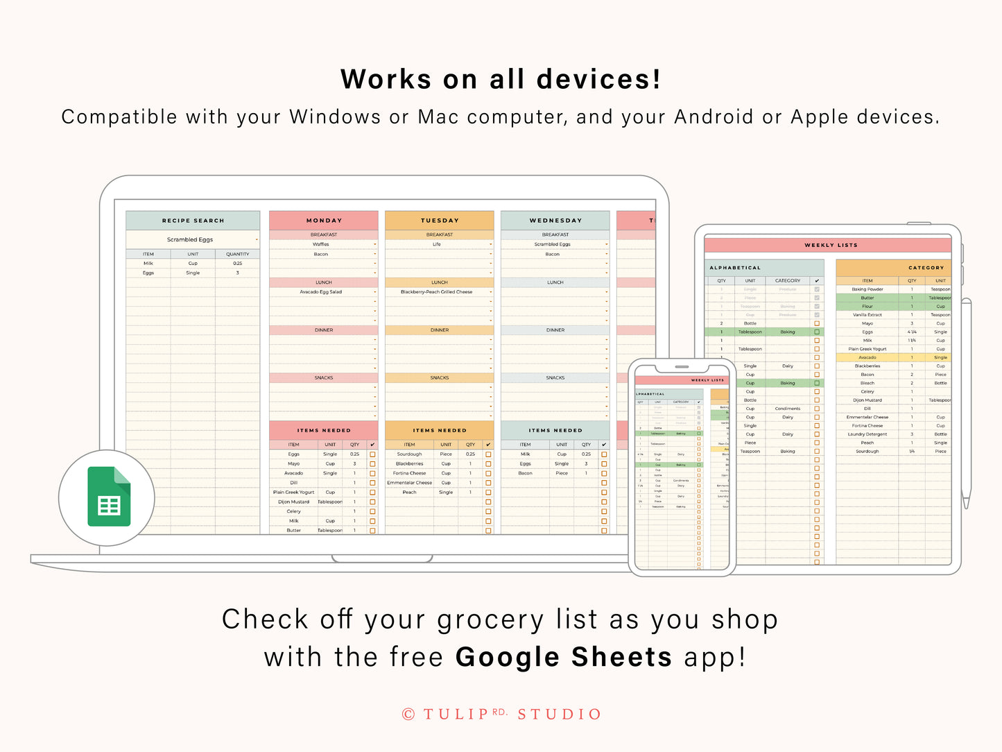 Digital Grocery List & Meal Planner | Google Sheets Spreadsheet Template