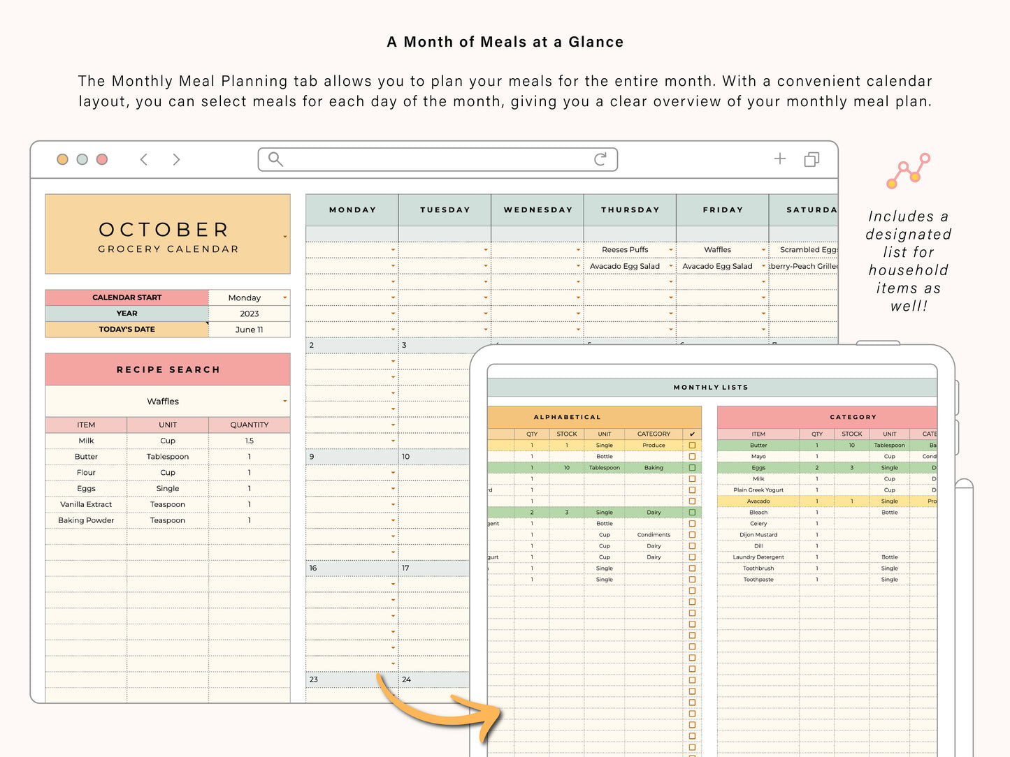 Digital Grocery List & Meal Planner | Google Sheets Spreadsheet Template