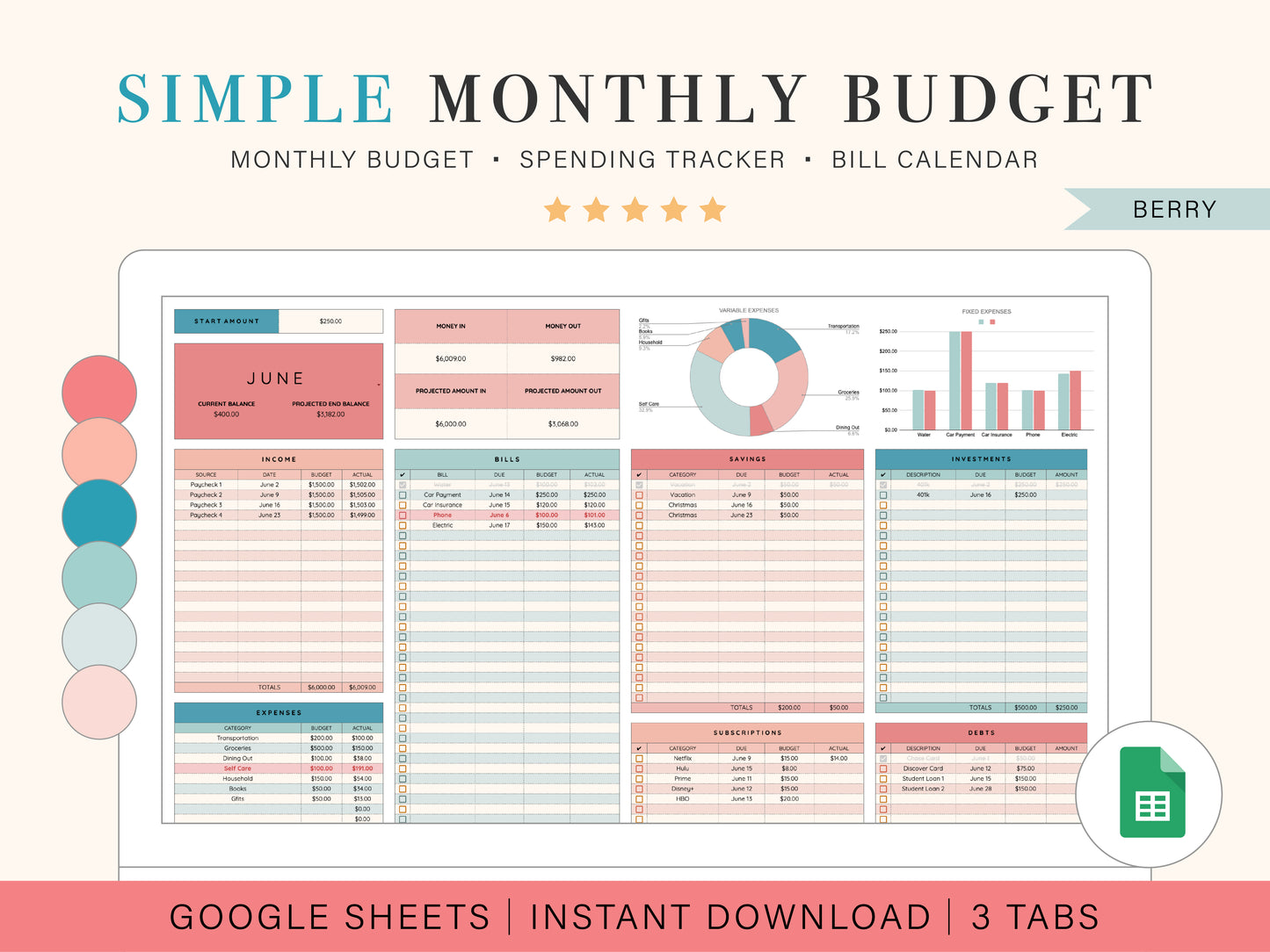 Monthly Budget Spreadsheet | Google Sheets Template