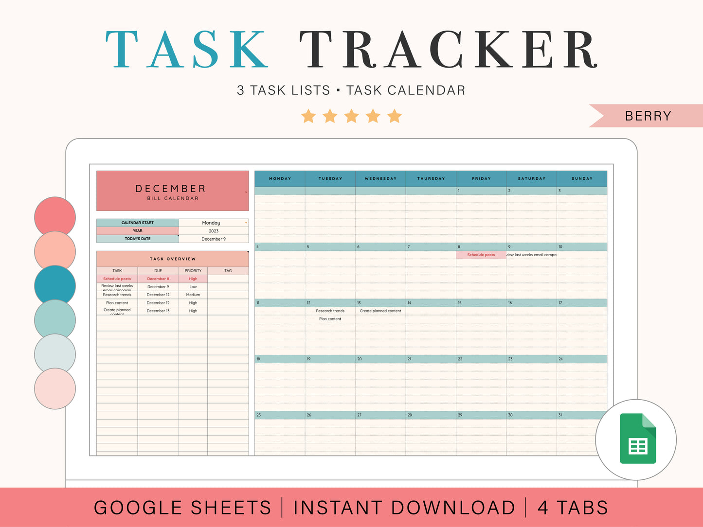 Task Tracking Spreadsheet | Google Sheets Template