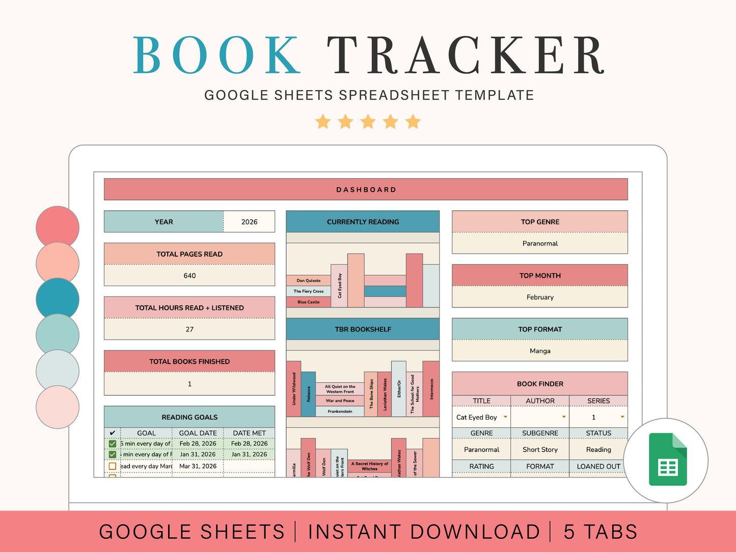 Book Tracking Spreadsheet | Google Sheets