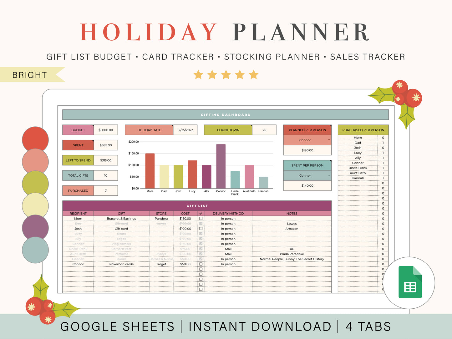 Holiday Planner | Google Sheets Template