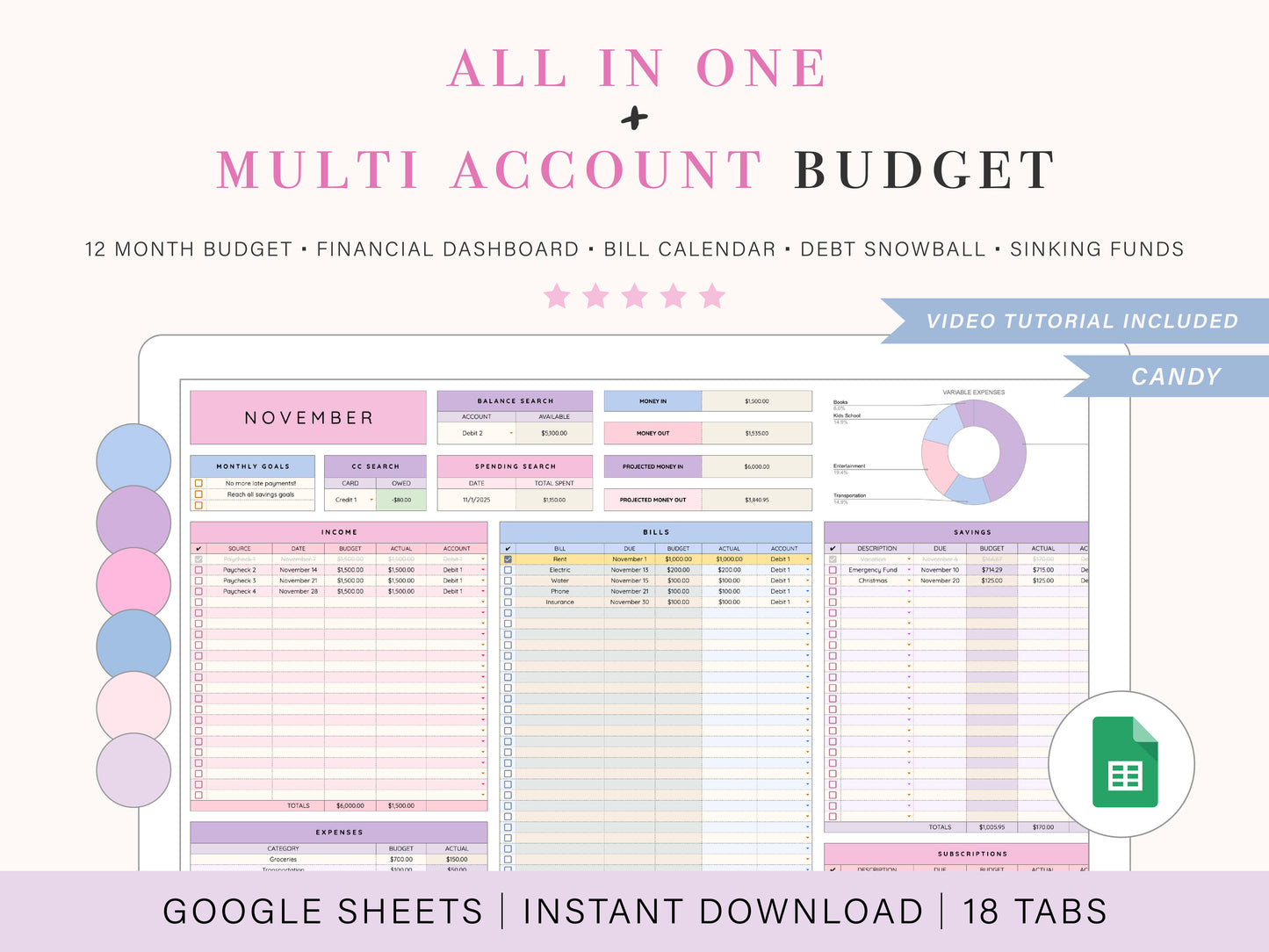 All-In-One + Multi-Account Budget Spreadsheet | Google Sheets Template
