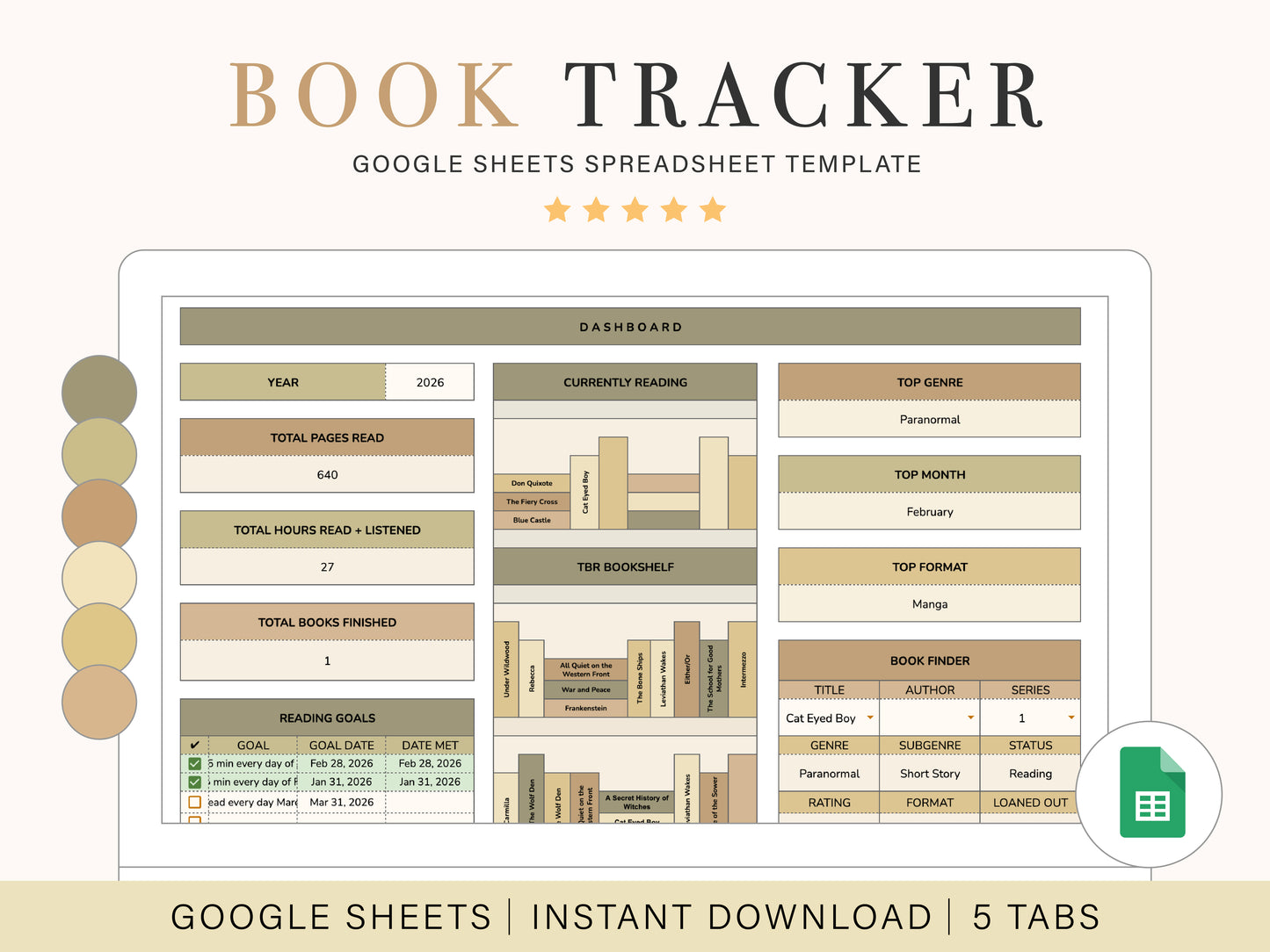 Book Tracking Spreadsheet | Google Sheets