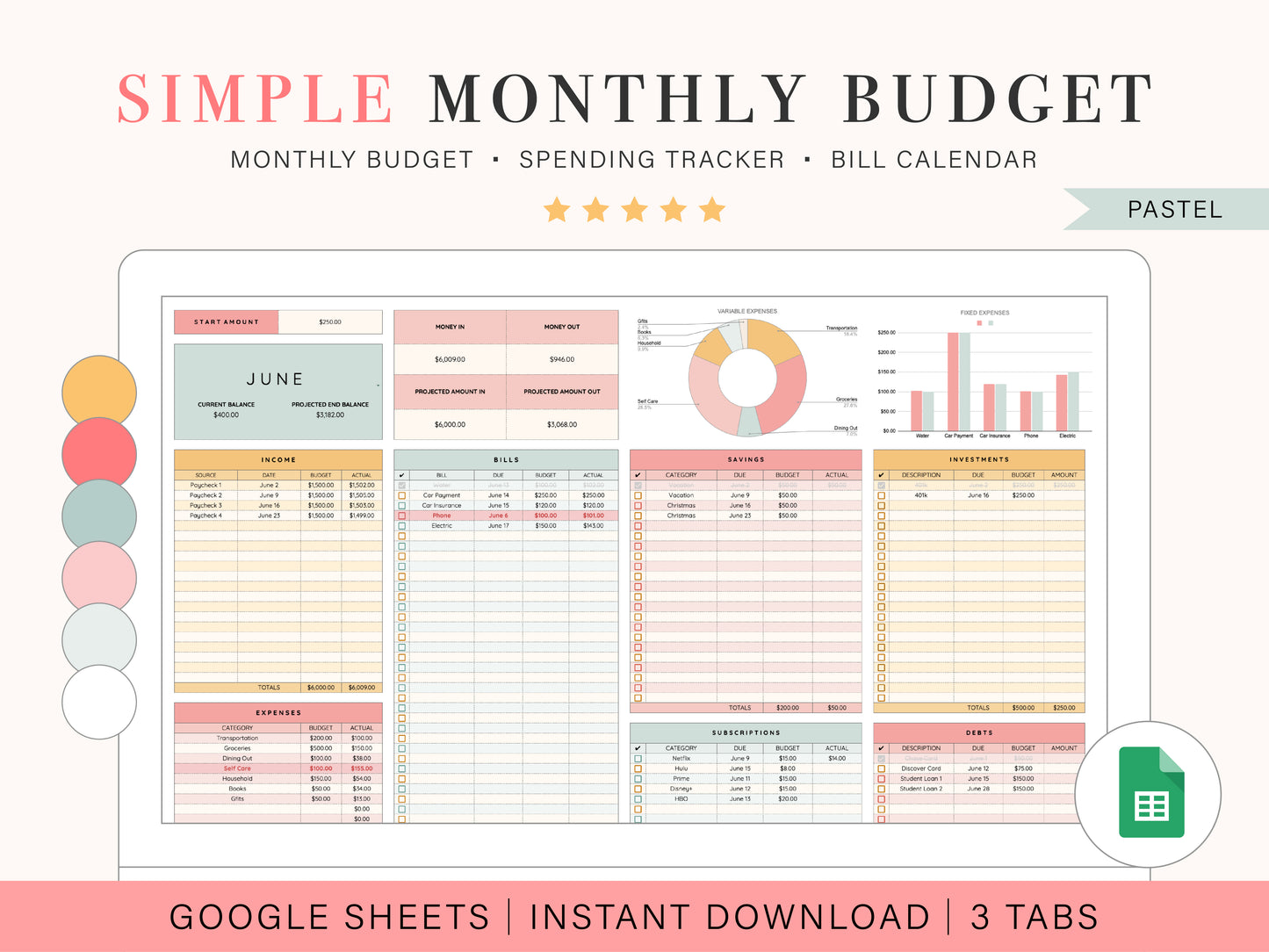 Monthly Budget Spreadsheet | Google Sheets Template