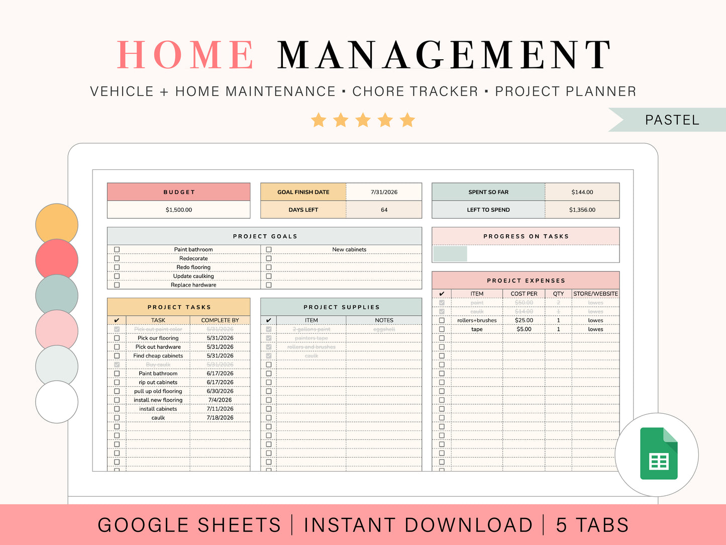 Home Management Planner | Google Sheets Template