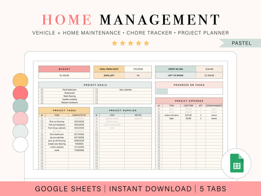 Home Management Planner | Google Sheets Template