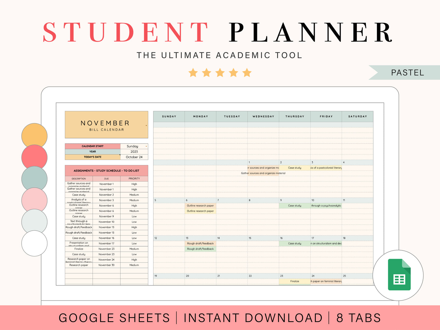 Student Planner | Google Sheets Template