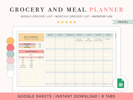 Digital Grocery List & Meal Planner | Google Sheets Spreadsheet Template