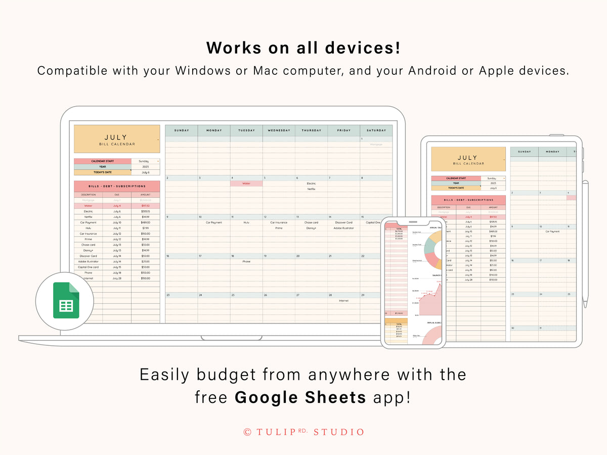 Annual Budget Spreadsheet | Google Sheets Template – Tulip Rd. Studio