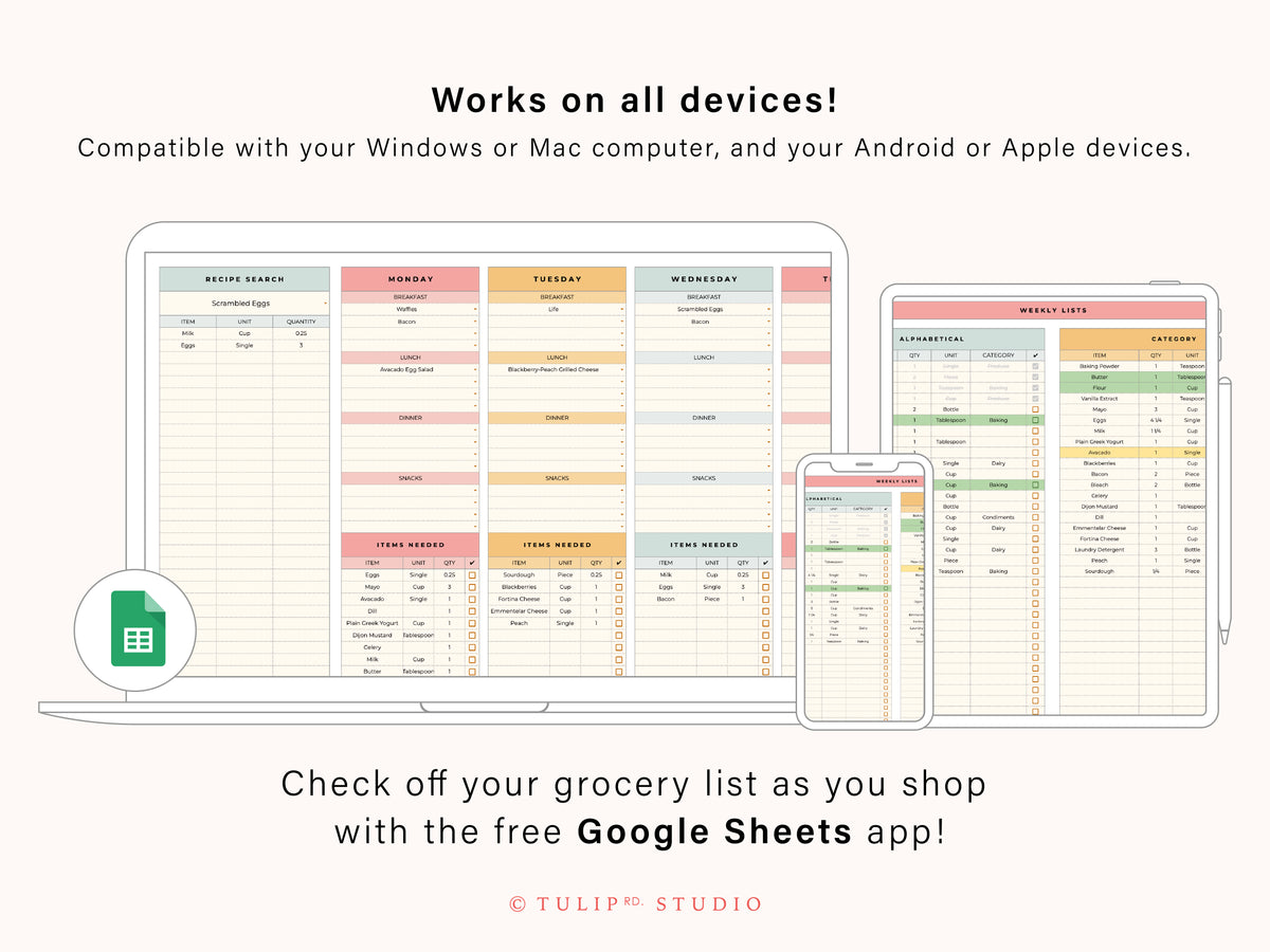 Digital Grocery List & Meal Planner | Google Sheets Spreadsheet Templa ...