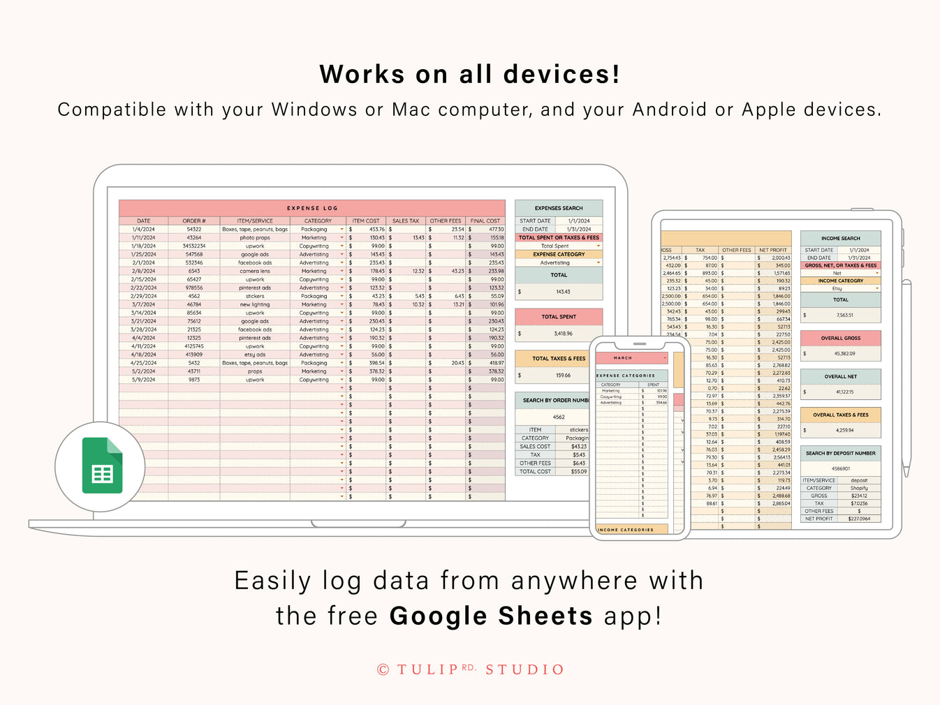 Business Bookkeeping Google Sheets Template Tulip Rd Studio
