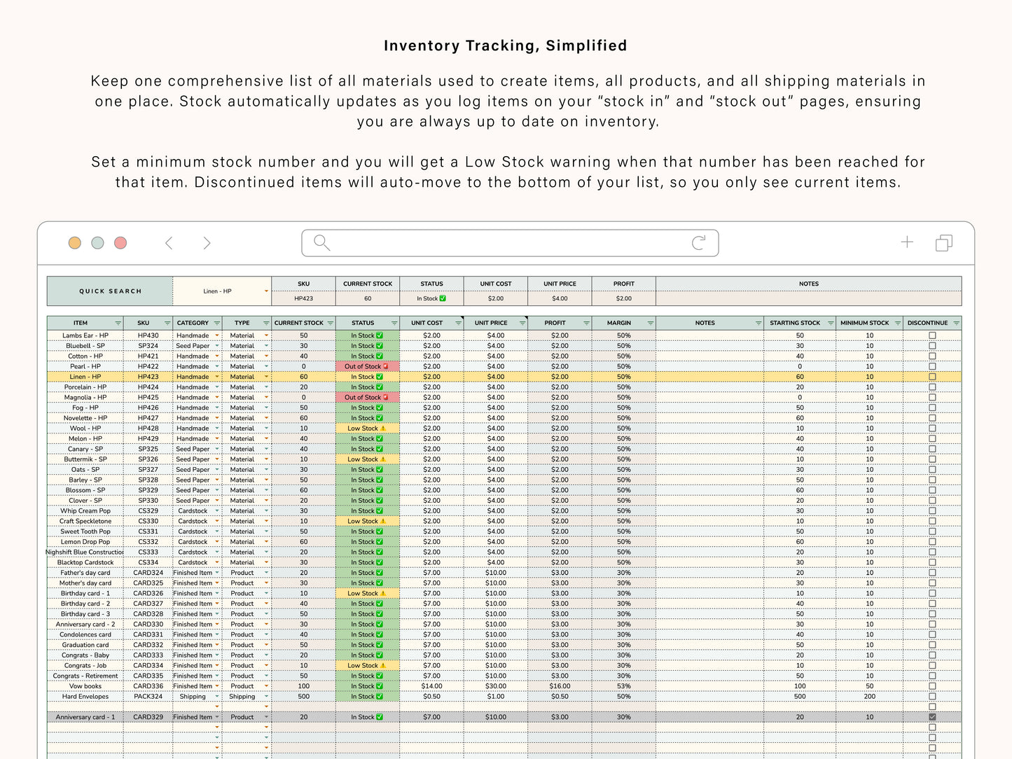 Inventory Tracker | Google Sheets Template