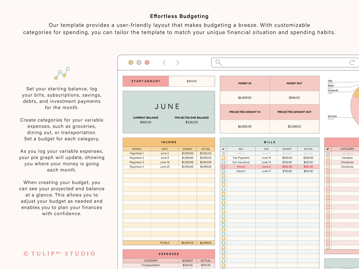 Monthly Budget Spreadsheet | Google Sheets Template – Tulip Rd. Studio