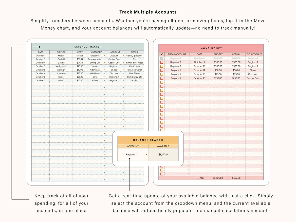 Multi-Account Budget Spreadsheet | Google Sheets Template – Tulip Rd ...