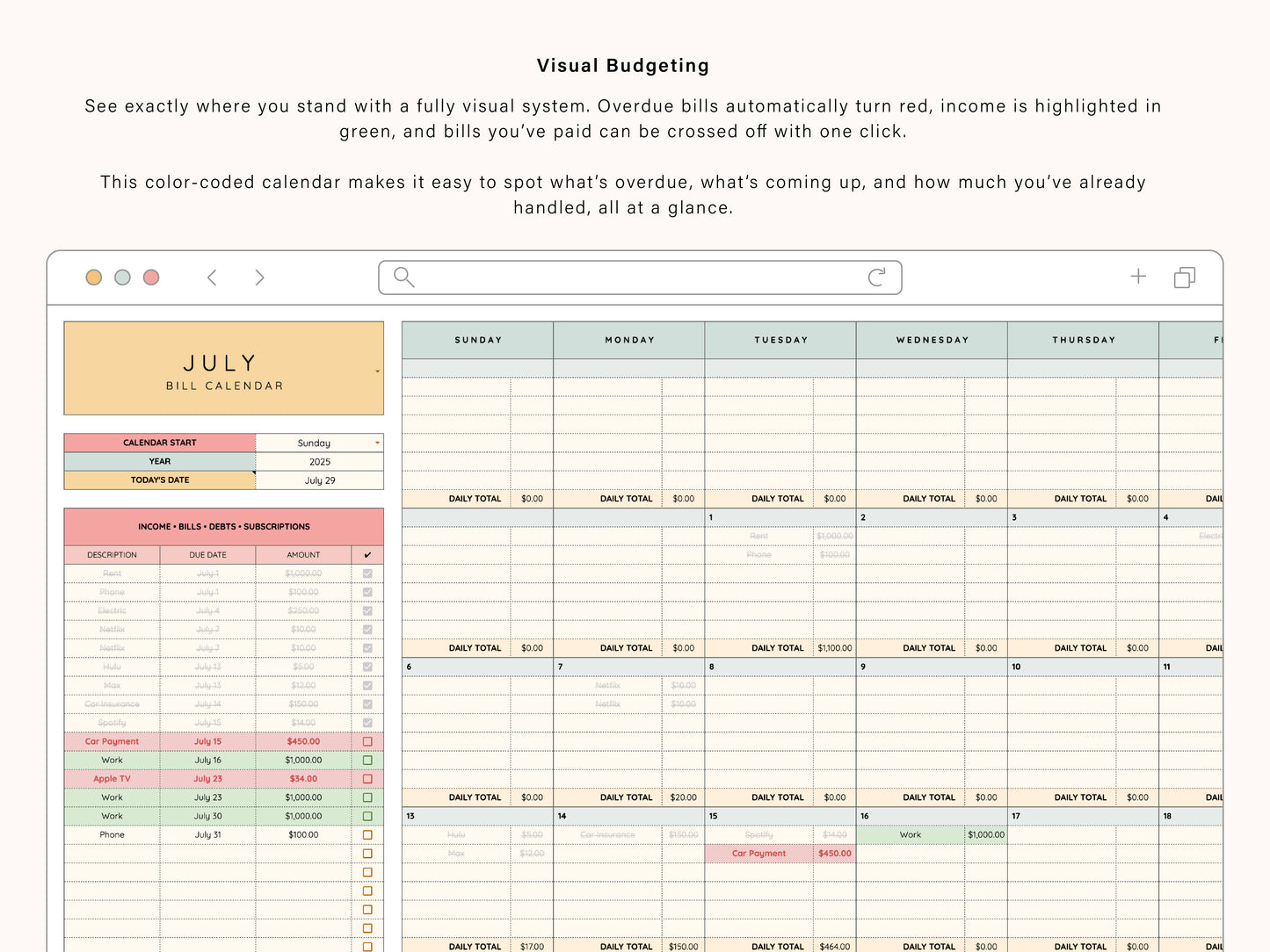 Subscription Calendar Spreadsheet | Google Sheets Template
