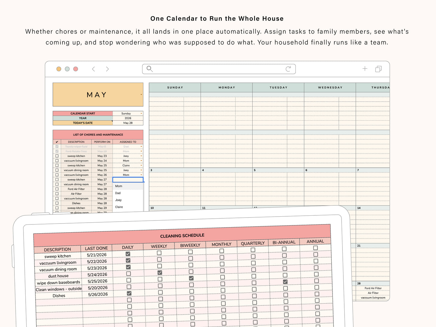 Home Management Planner | Google Sheets Template