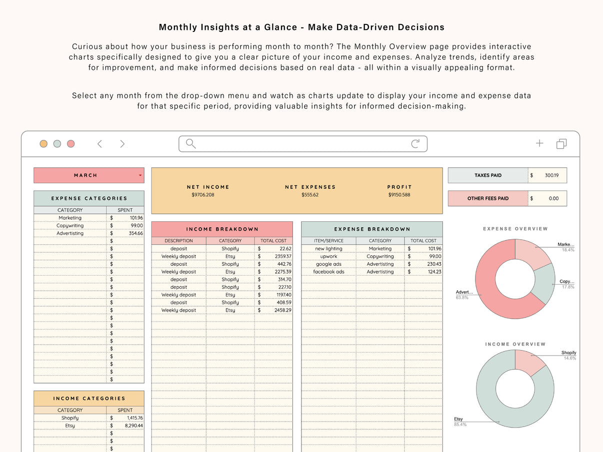 Business Bookkeeping Google Sheets Template Tulip Rd Studio