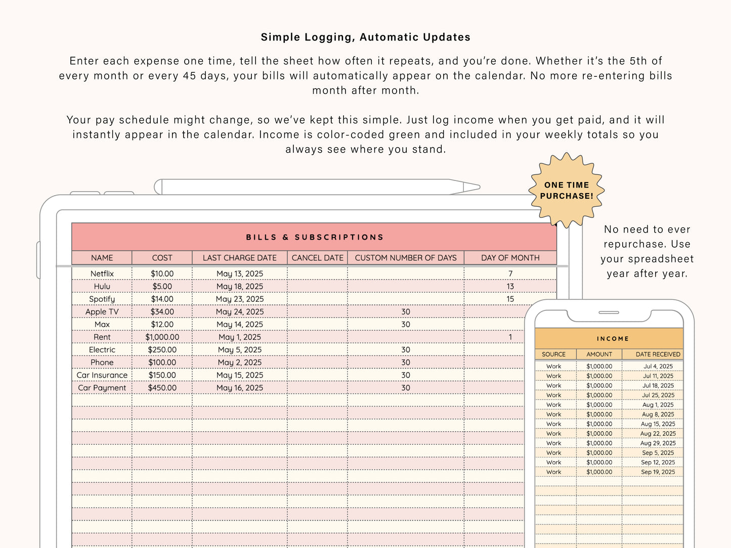 Subscription Calendar Spreadsheet | Google Sheets Template