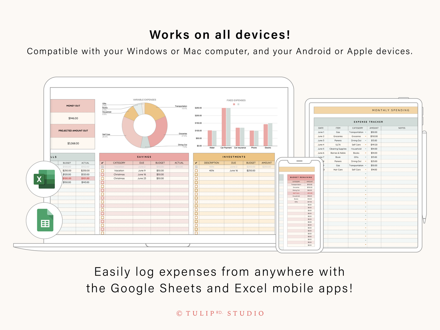 Monthly Budget Spreadsheet | Google Sheets and Excel Template