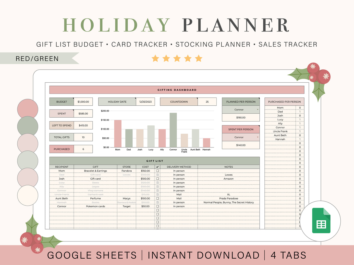 Holiday Planner | Google Sheets Template