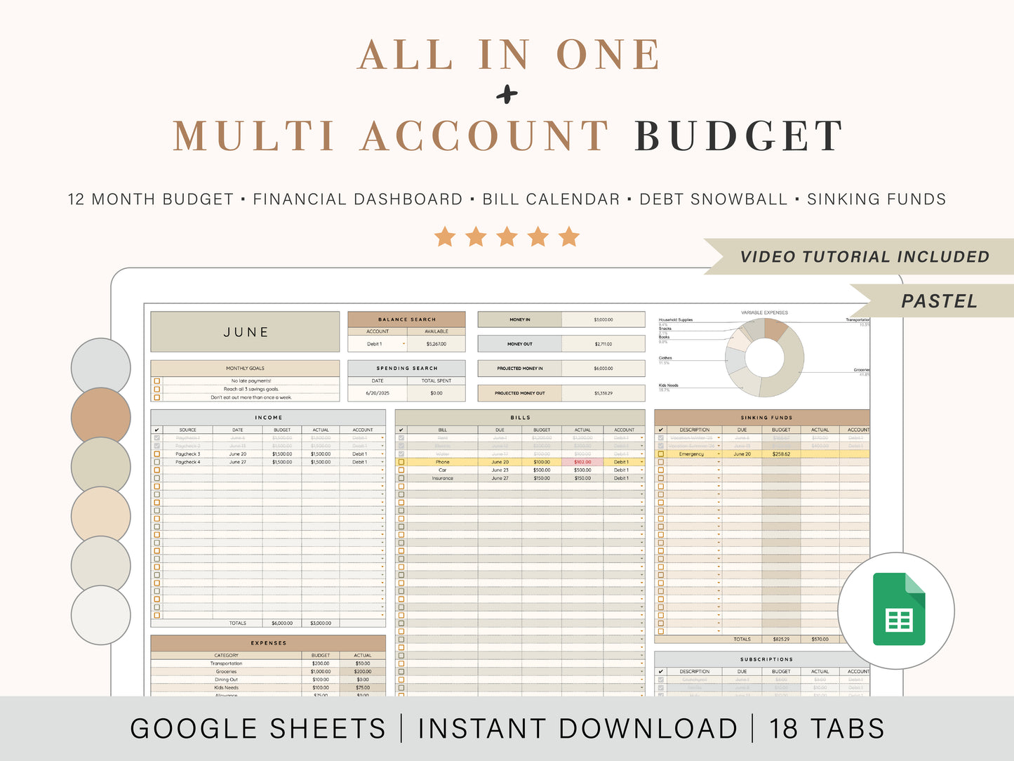 All-In-One + Multi-Account Budget Spreadsheet | Google Sheets Template