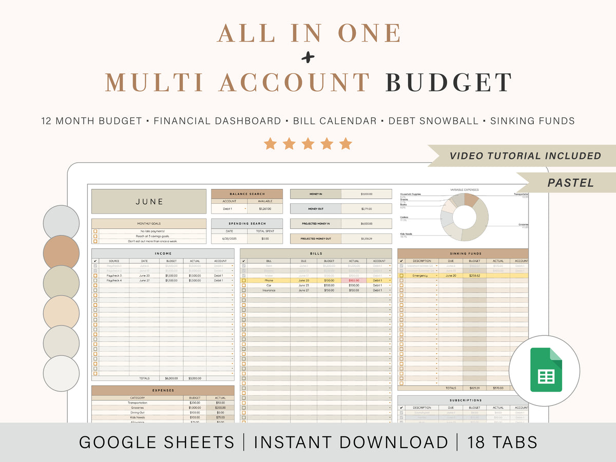 All-In-One + Multi-Account Budget Spreadsheet | Google Sheets Template ...
