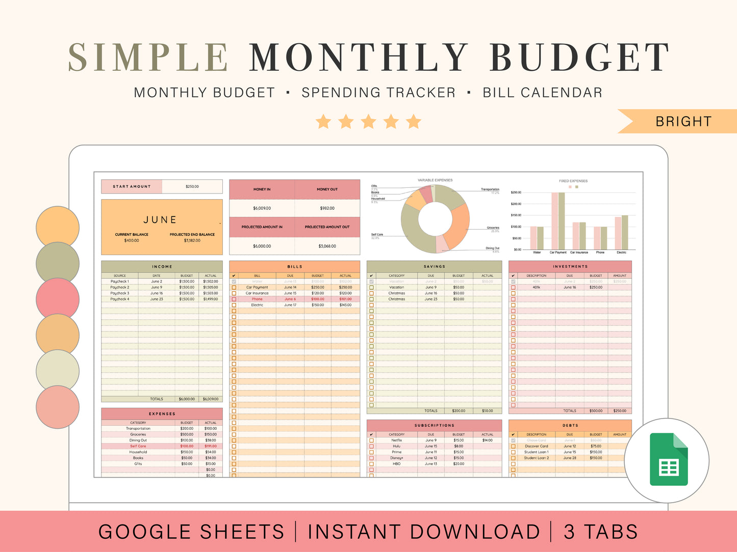 Monthly Budget Spreadsheet | Google Sheets Template