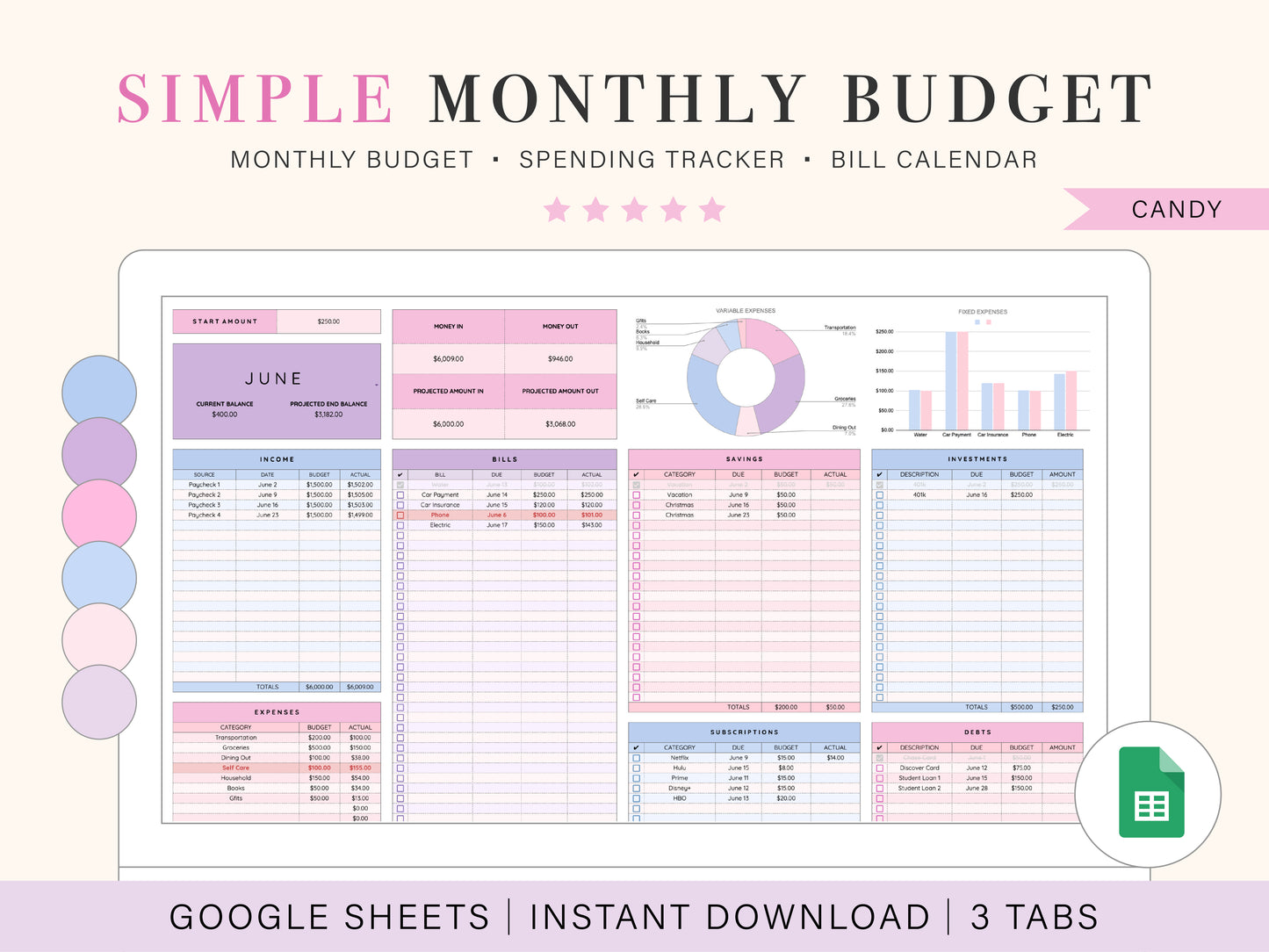 Monthly Budget Spreadsheet | Google Sheets Template