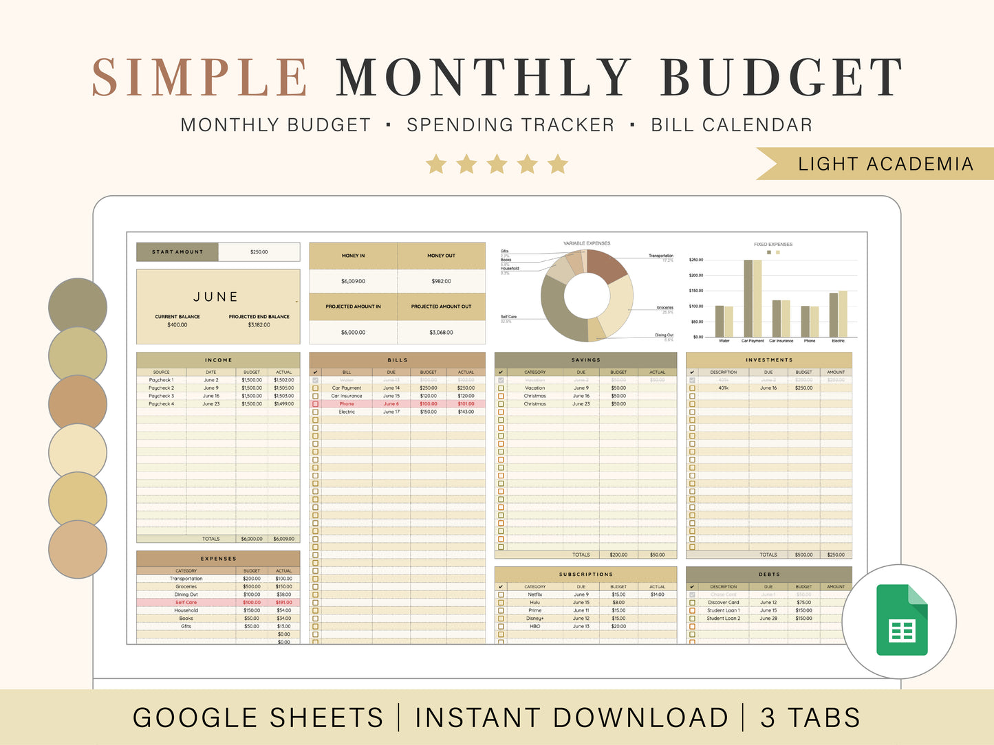 Monthly Budget Spreadsheet | Google Sheets Template