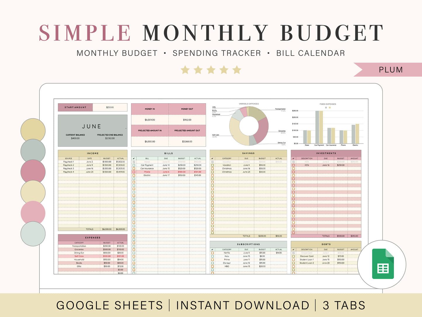 Monthly Budget Spreadsheet | Google Sheets Template