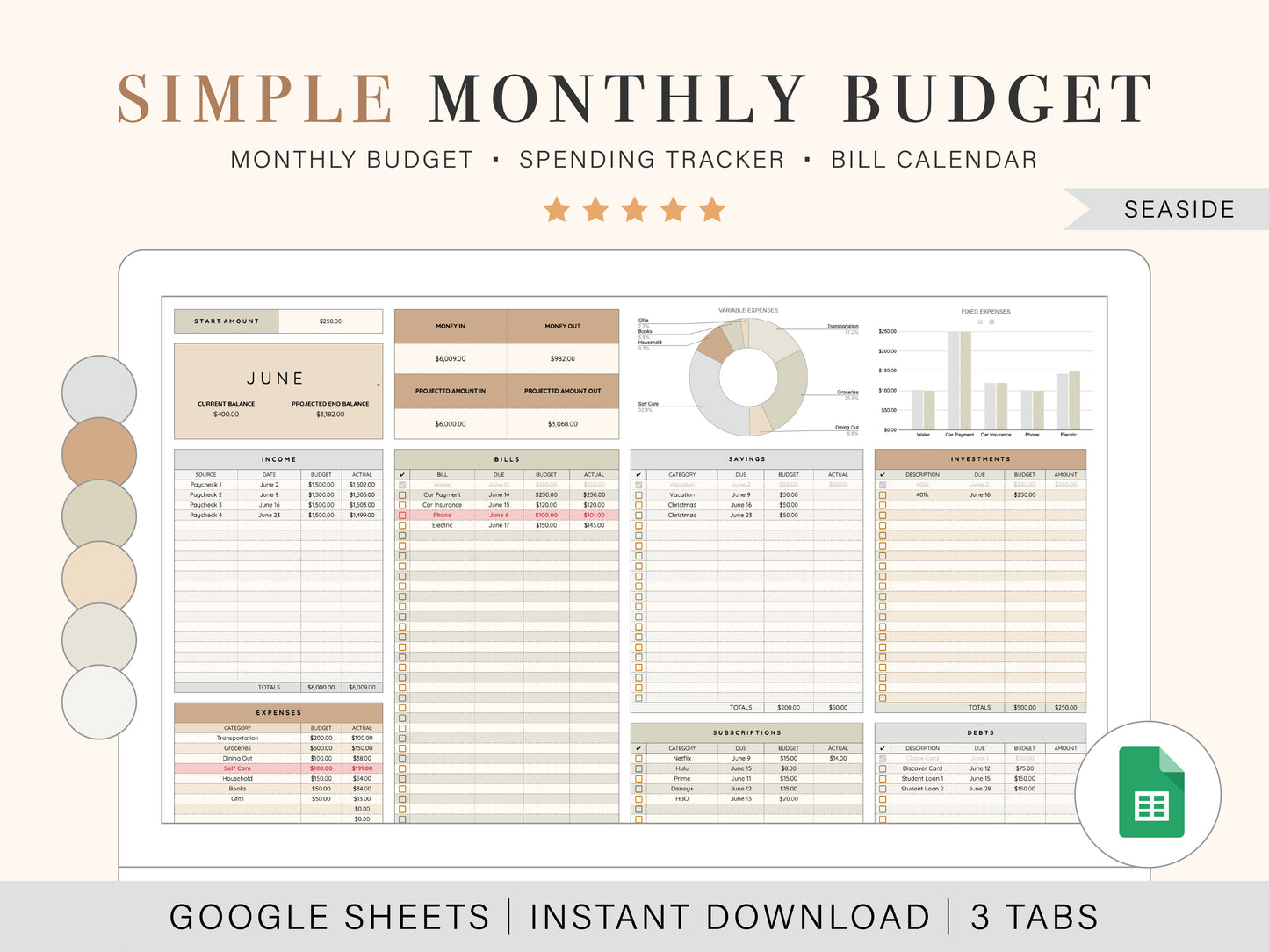 Monthly Budget Spreadsheet | Google Sheets Template