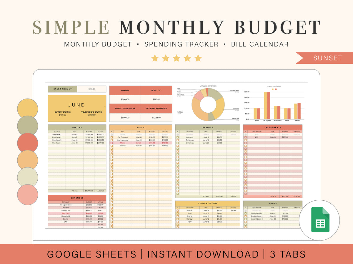 Monthly Budget Spreadsheet | Google Sheets Template – Tulip Rd. Studio
