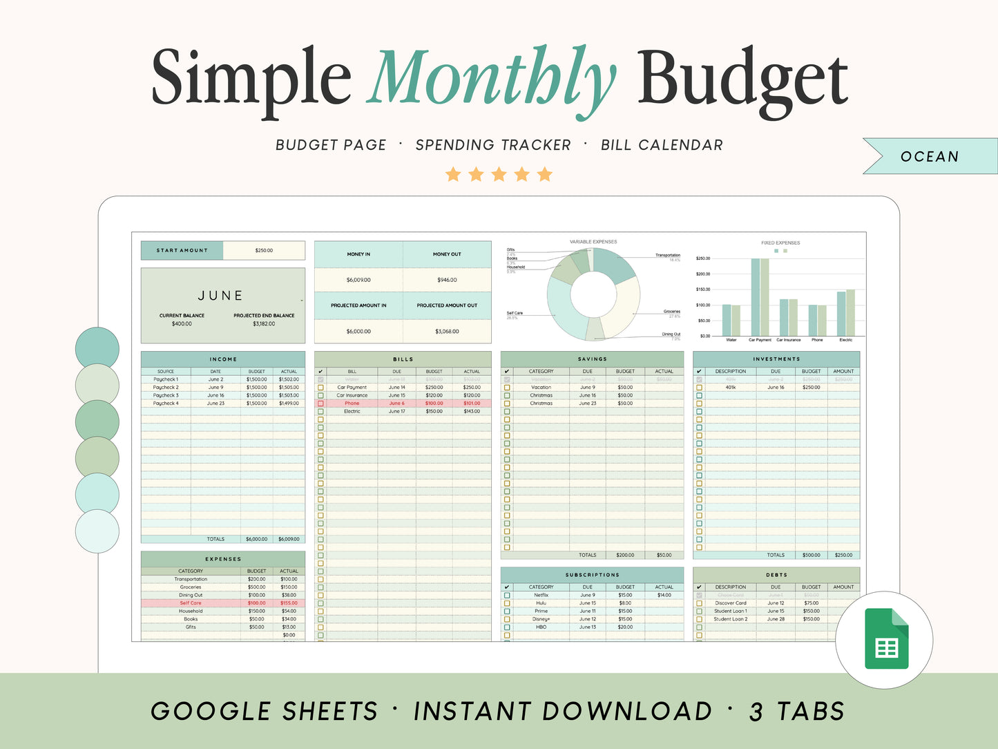 Monthly Budget Spreadsheet | Google Sheets Template