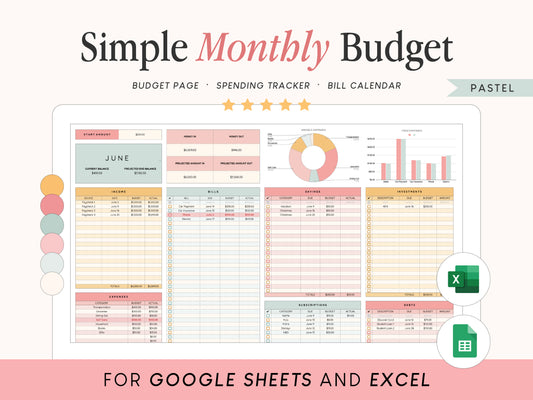 Monthly Budget Spreadsheet | Google Sheets and Excel Template