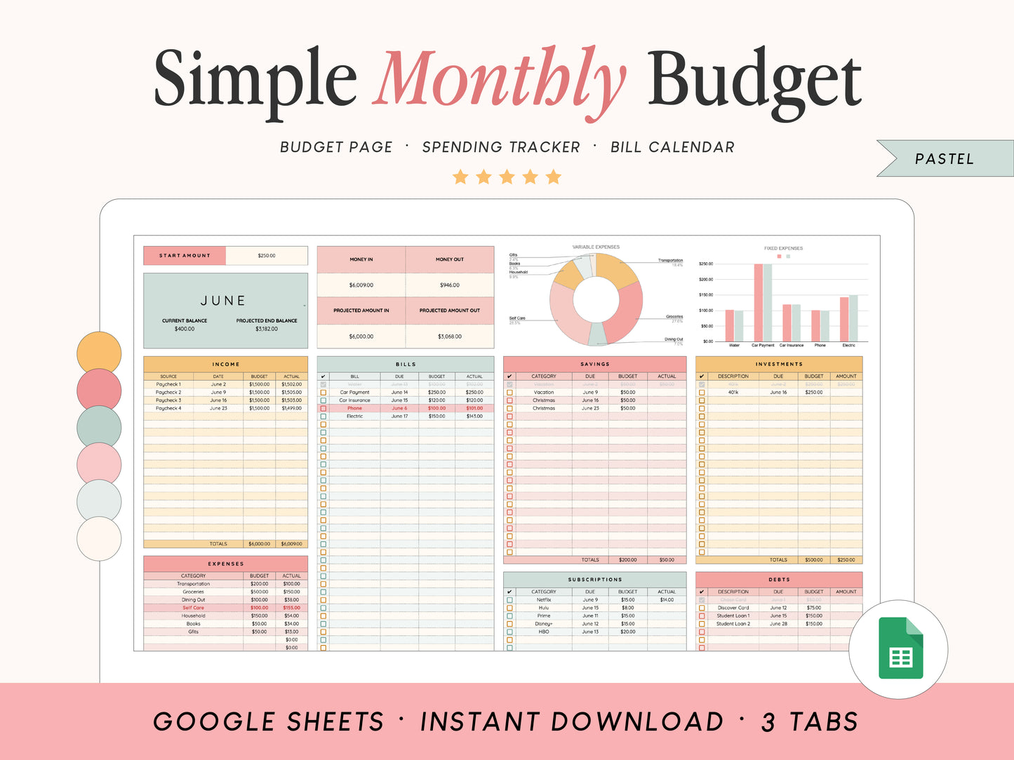 Monthly Budget Spreadsheet | Google Sheets Template