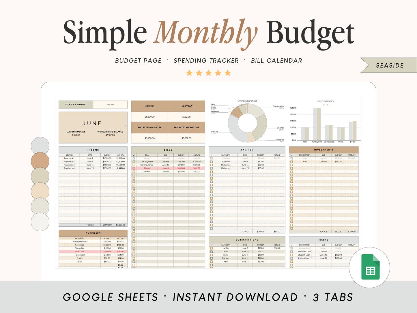 Monthly Budget Spreadsheet | Google Sheets Template