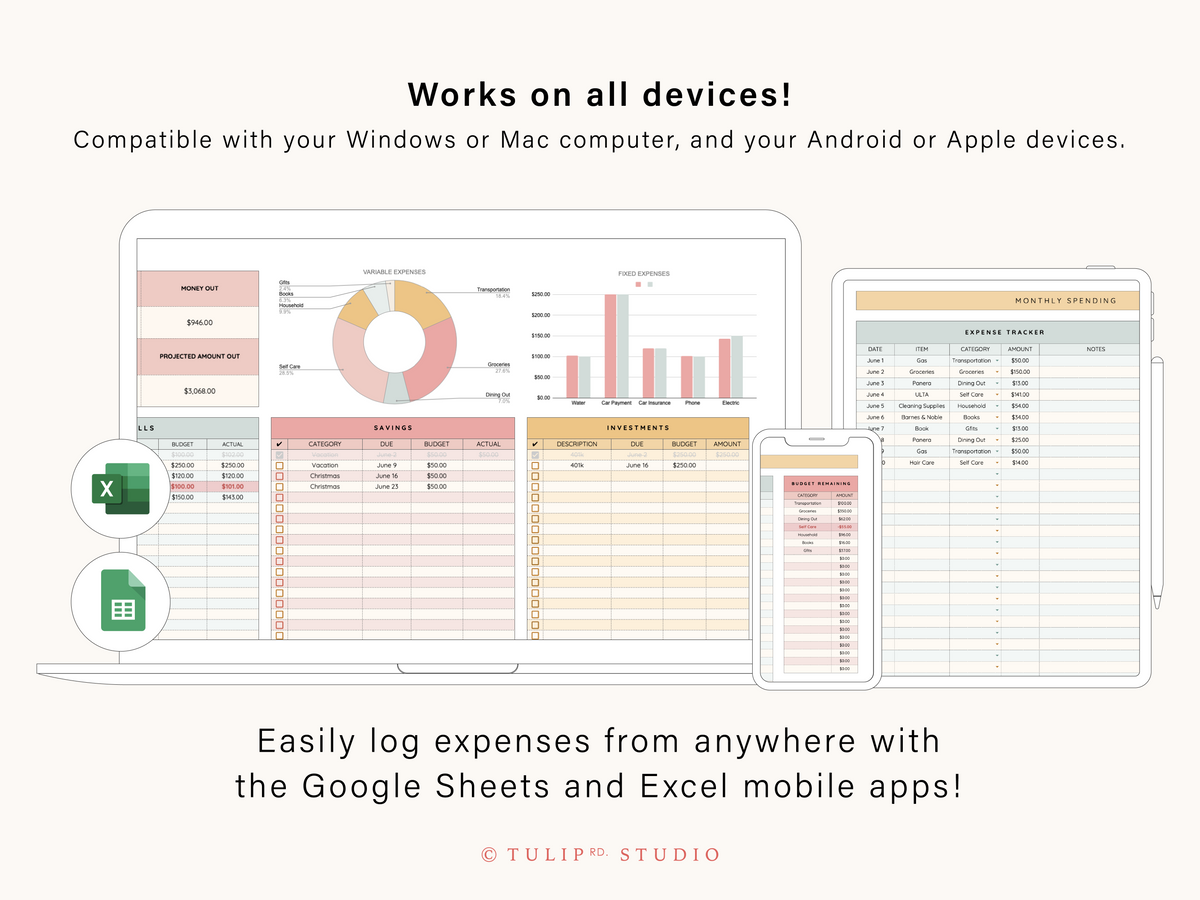Monthly Budget Spreadsheet | Google Sheets and Excel Template