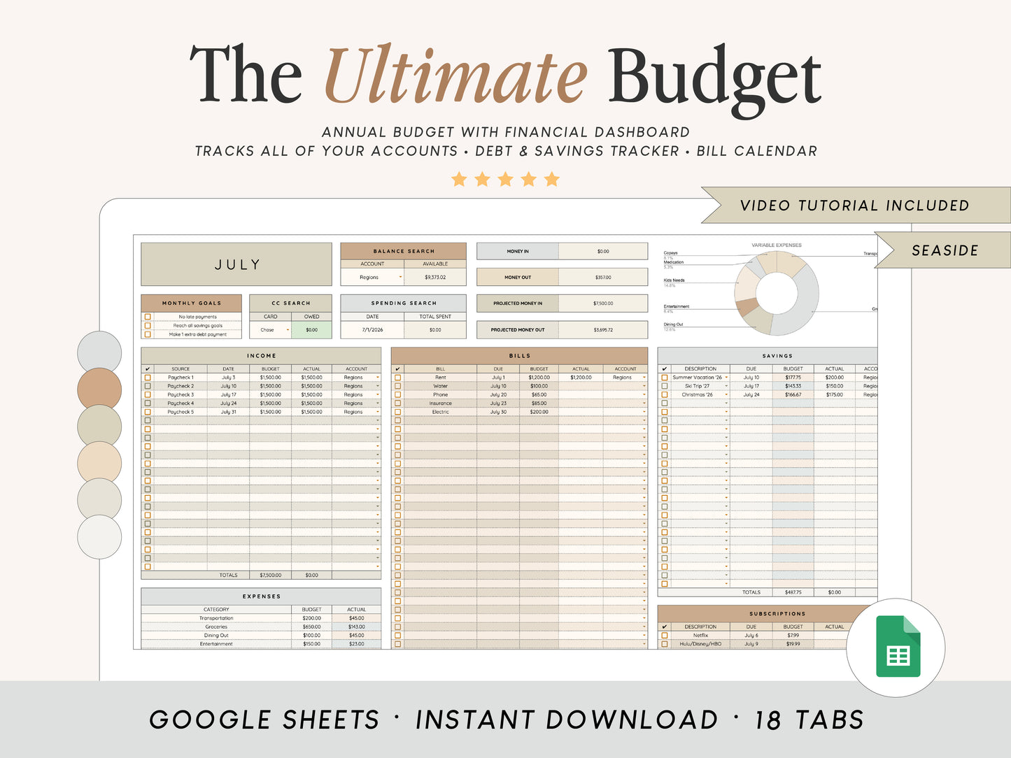All-In-One + Multi-Account Budget Spreadsheet | Google Sheets Template