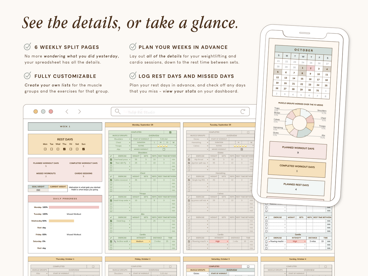 Workout Planner Spreadsheet with Macros Meal Planner | Google Sheets Template
