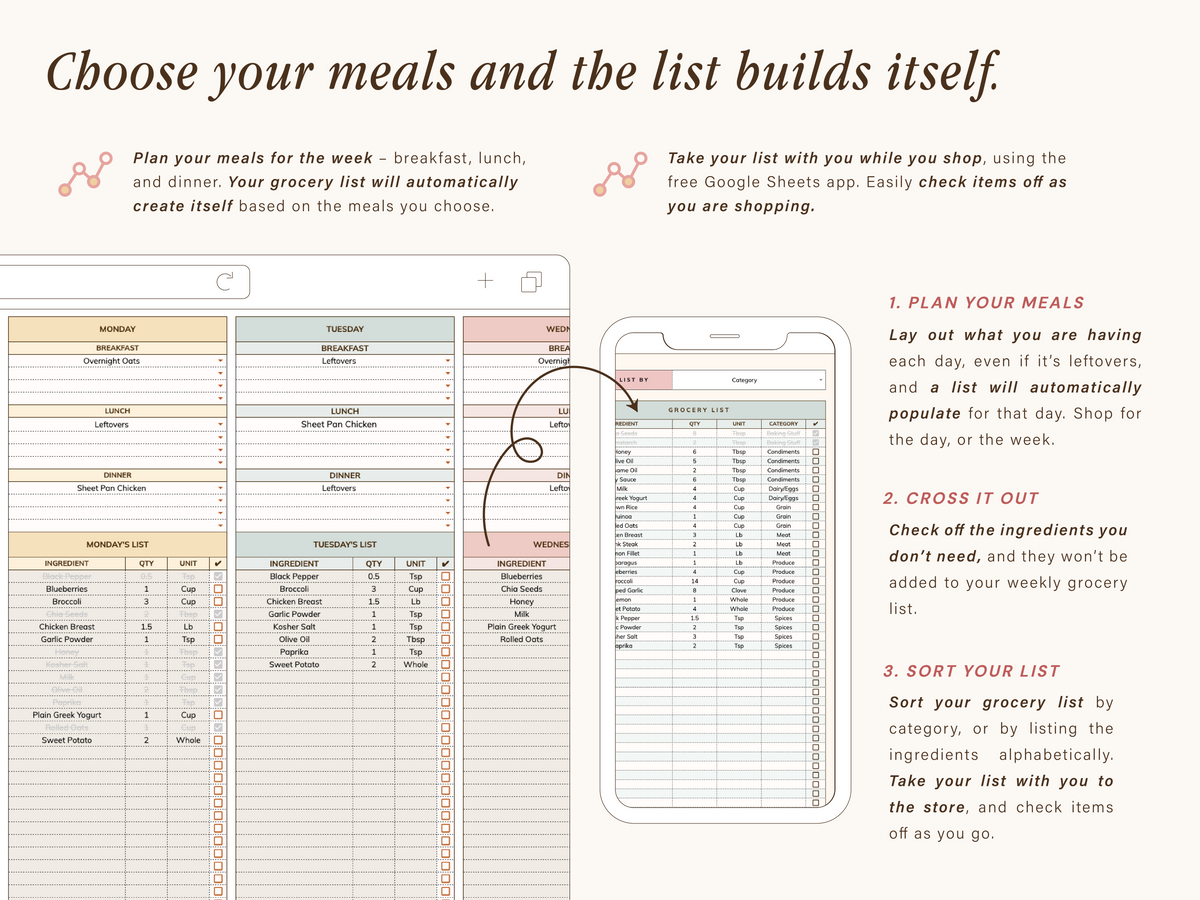 Workout Planner Spreadsheet with Macros Meal Planner | Google Sheets Template